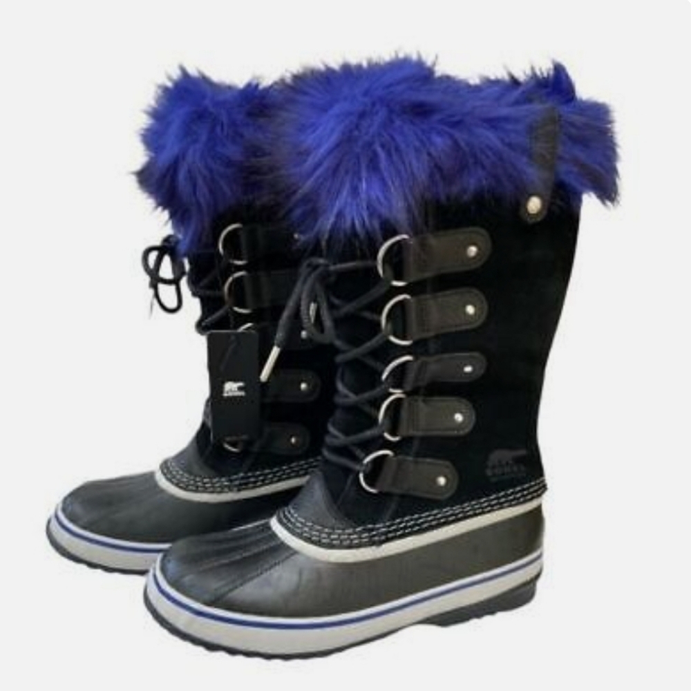 Sorel Joan of Arctic Boots Black Suede w/Blue Faux Fur